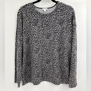 J Jill Gray Cotton Blend Animal Print Leopard Thin Knit Sweater Size Large